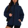 imageBTFBM Womens Fleece Jackets Fall Winter Clothes 2025 Stand Collar Outwear Jacket Zip Up Casual Fuzzy Coats PocketsNavy