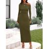 imageBTFBM One Shoulder Long Sleeve Dress for Women 2025 Bodycon Ruched Night Out Formal Maxi Fall Wedding Guest DressesArmy Green