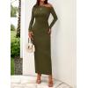 imageBTFBM One Shoulder Long Sleeve Dress for Women 2025 Bodycon Ruched Night Out Formal Maxi Fall Wedding Guest DressesArmy Green
