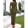 imageBTFBM One Shoulder Long Sleeve Dress for Women 2025 Bodycon Ruched Night Out Formal Maxi Fall Wedding Guest DressesArmy Green