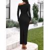 imageBTFBM One Shoulder Long Sleeve Dress for Women 2025 Bodycon Ruched Night Out Formal Maxi Fall Wedding Guest DressesBlack