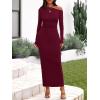 imageBTFBM One Shoulder Long Sleeve Dress for Women 2025 Bodycon Ruched Night Out Formal Maxi Fall Wedding Guest DressesBurgundy
