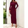 imageBTFBM One Shoulder Long Sleeve Dress for Women 2025 Bodycon Ruched Night Out Formal Maxi Fall Wedding Guest DressesBurgundy