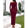 imageBTFBM One Shoulder Long Sleeve Dress for Women 2025 Bodycon Ruched Night Out Formal Maxi Fall Wedding Guest DressesBurgundy