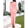 imageBTFBM One Shoulder Long Sleeve Dress for Women 2025 Bodycon Ruched Night Out Formal Maxi Fall Wedding Guest DressesPink