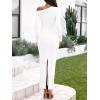 imageBTFBM One Shoulder Long Sleeve Dress for Women 2025 Bodycon Ruched Night Out Formal Maxi Fall Wedding Guest DressesWhite