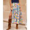 imageBTFBM Womens Floral Print Midi Maxi Skirts 2025 Summer Casual Aline Elastic High Waist Pleated Flowy Long Skirt PocketsFloral Multicolour