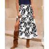 imageBTFBM Womens Floral Print Midi Maxi Skirts 2025 Summer Casual Aline Elastic High Waist Pleated Flowy Long Skirt PocketsLeaf Black