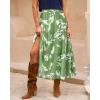 imageBTFBM Womens Floral Print Midi Maxi Skirts 2025 Summer Casual Aline Elastic High Waist Pleated Flowy Long Skirt PocketsLeaf Green