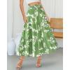 imageBTFBM Womens Floral Print Midi Maxi Skirts 2025 Summer Casual Aline Elastic High Waist Pleated Flowy Long Skirt PocketsLeaf Green
