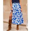 imageBTFBM Womens Floral Print Midi Maxi Skirts 2025 Summer Casual Aline Elastic High Waist Pleated Flowy Long Skirt PocketsPrint Blue