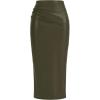 imageBTFBM Fall Skirts for Women 2025 Business Casual Outfits Elastic Waist Ruched Bodycon Slit Pencil Midi Leather SkirtArmy Green