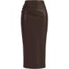 imageBTFBM Fall Skirts for Women 2025 Business Casual Outfits Elastic Waist Ruched Bodycon Slit Pencil Midi Leather SkirtCoffee