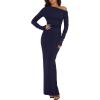 imageBTFBM One Shoulder Long Sleeve Dress for Women 2025 Bodycon Ruched Night Out Formal Maxi Fall Wedding Guest DressesNavy Blue