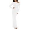 imageBTFBM One Shoulder Long Sleeve Dress for Women 2025 Bodycon Ruched Night Out Formal Maxi Fall Wedding Guest DressesWhite