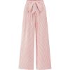 imageBTFBM Palazzo Pants for Women 2025 Fall Striped Flowy Tie Knot Wide Leg High Waist Dressy Casual Work Pants TrousersPink