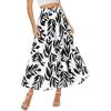 imageBTFBM Womens Floral Print Midi Maxi Skirts 2025 Summer Casual Aline Elastic High Waist Pleated Flowy Long Skirt PocketsLeaf Black