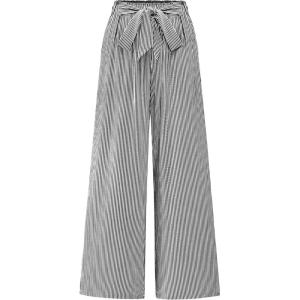 imageBTFBM Palazzo Pants for Women 2025 Fall Striped Flowy Tie Knot Wide Leg High Waist Dressy Casual Work Pants TrousersBlack