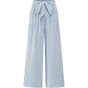 imageBTFBM Palazzo Pants for Women 2025 Fall Striped Flowy Tie Knot Wide Leg High Waist Dressy Casual Work Pants TrousersBlue
