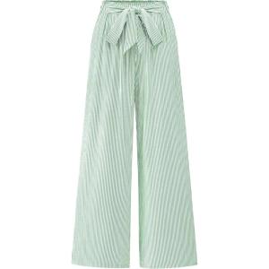 imageBTFBM Palazzo Pants for Women 2025 Fall Striped Flowy Tie Knot Wide Leg High Waist Dressy Casual Work Pants TrousersGreen