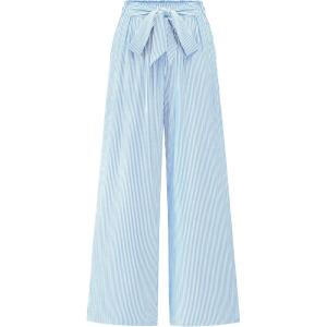 imageBTFBM Palazzo Pants for Women 2025 Fall Striped Flowy Tie Knot Wide Leg High Waist Dressy Casual Work Pants TrousersLight Blue