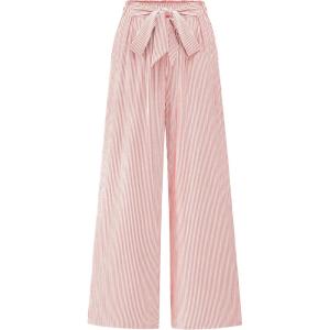 imageBTFBM Palazzo Pants for Women 2025 Fall Striped Flowy Tie Knot Wide Leg High Waist Dressy Casual Work Pants TrousersPink