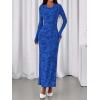 imageBTFBM Wedding Guest Dresses for Women 2025 Fall Elegant Floral Lace Ruched Long Sleeve Bodycon Cocktail Party Maxi DressBlue