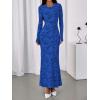 imageBTFBM Wedding Guest Dresses for Women 2025 Fall Elegant Floral Lace Ruched Long Sleeve Bodycon Cocktail Party Maxi DressBlue