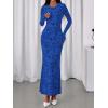 imageBTFBM Wedding Guest Dresses for Women 2025 Fall Elegant Floral Lace Ruched Long Sleeve Bodycon Cocktail Party Maxi DressBlue