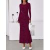 imageBTFBM Wedding Guest Dresses for Women 2025 Fall Elegant Floral Lace Ruched Long Sleeve Bodycon Cocktail Party Maxi DressBurgundy