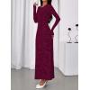 imageBTFBM Wedding Guest Dresses for Women 2025 Fall Elegant Floral Lace Ruched Long Sleeve Bodycon Cocktail Party Maxi DressBurgundy