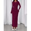 imageBTFBM Wedding Guest Dresses for Women 2025 Fall Elegant Floral Lace Ruched Long Sleeve Bodycon Cocktail Party Maxi DressBurgundy