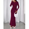 imageBTFBM Wedding Guest Dresses for Women 2025 Fall Elegant Floral Lace Ruched Long Sleeve Bodycon Cocktail Party Maxi DressBurgundy