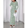 imageBTFBM Wedding Guest Dresses for Women 2025 Fall Elegant Floral Lace Ruched Long Sleeve Bodycon Cocktail Party Maxi DressLight Green