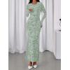 imageBTFBM Wedding Guest Dresses for Women 2025 Fall Elegant Floral Lace Ruched Long Sleeve Bodycon Cocktail Party Maxi DressLight Green