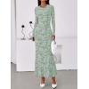 imageBTFBM Wedding Guest Dresses for Women 2025 Fall Elegant Floral Lace Ruched Long Sleeve Bodycon Cocktail Party Maxi DressLight Green