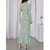 imageBTFBM Wedding Guest Dresses for Women 2025 Fall Elegant Floral Lace Ruched Long Sleeve Bodycon Cocktail Party Maxi DressLight Green