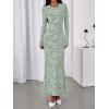 imageBTFBM Wedding Guest Dresses for Women 2025 Fall Elegant Floral Lace Ruched Long Sleeve Bodycon Cocktail Party Maxi DressLight Green