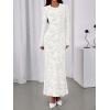 imageBTFBM Wedding Guest Dresses for Women 2025 Fall Elegant Floral Lace Ruched Long Sleeve Bodycon Cocktail Party Maxi DressWhite