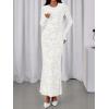 imageBTFBM Wedding Guest Dresses for Women 2025 Fall Elegant Floral Lace Ruched Long Sleeve Bodycon Cocktail Party Maxi DressWhite