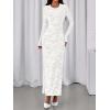 imageBTFBM Wedding Guest Dresses for Women 2025 Fall Elegant Floral Lace Ruched Long Sleeve Bodycon Cocktail Party Maxi DressWhite