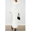 imageBTFBM Wedding Guest Dresses for Women 2025 Fall Elegant Floral Lace Ruched Long Sleeve Bodycon Cocktail Party Maxi DressWhite