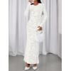 imageBTFBM Wedding Guest Dresses for Women 2025 Fall Elegant Floral Lace Ruched Long Sleeve Bodycon Cocktail Party Maxi DressWhite