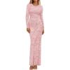 imageBTFBM Wedding Guest Dresses for Women 2025 Fall Elegant Floral Lace Ruched Long Sleeve Bodycon Cocktail Party Maxi DressPink