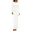imageBTFBM Wedding Guest Dresses for Women 2025 Fall Elegant Floral Lace Ruched Long Sleeve Bodycon Cocktail Party Maxi DressWhite