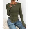 imageBTFBM Asymmetrical Tops for Women Long Sleeve Shirts Fall 2025 Ruched Slit Fitted Basic Tees Y2k Going Out Tunic TopArmy Green