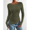 imageBTFBM Asymmetrical Tops for Women Long Sleeve Shirts Fall 2025 Ruched Slit Fitted Basic Tees Y2k Going Out Tunic TopArmy Green