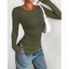 imageBTFBM Asymmetrical Tops for Women Long Sleeve Shirts Fall 2025 Ruched Slit Fitted Basic Tees Y2k Going Out Tunic TopArmy Green