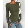 imageBTFBM Asymmetrical Tops for Women Long Sleeve Shirts Fall 2025 Ruched Slit Fitted Basic Tees Y2k Going Out Tunic TopArmy Green