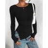 imageBTFBM Asymmetrical Tops for Women Long Sleeve Shirts Fall 2025 Ruched Slit Fitted Basic Tees Y2k Going Out Tunic TopBlack